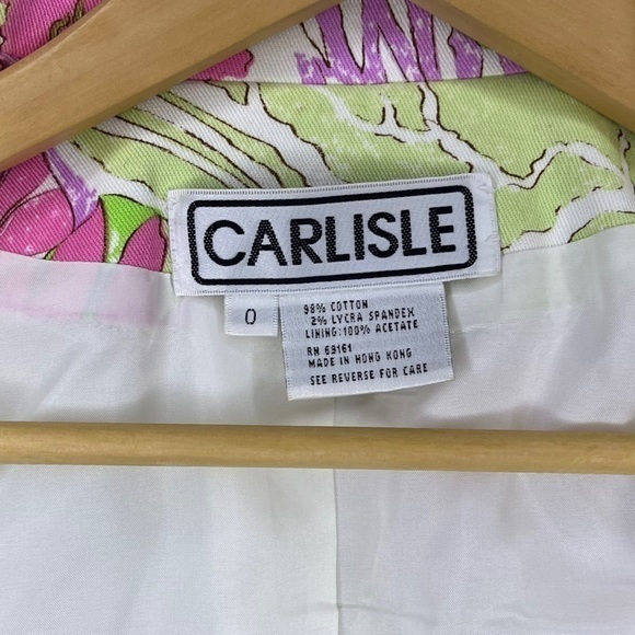 Vintage Carlisle White Pink Lime Green Tropical Floral Flower Print Zip Front - Picture 7 of 7